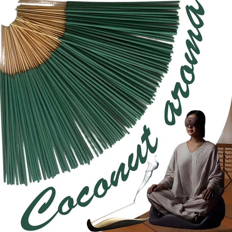 Palitos de incienso premium con aroma a coco, 22 cm de largo y de grosor, palitos de incienso hechos a mano con fragancia de leche de coco en polvo, con aroma natural y fresco, calmantes y calmares, repelentes de mosquitos y desodorizes, ideales para yoga, meditación