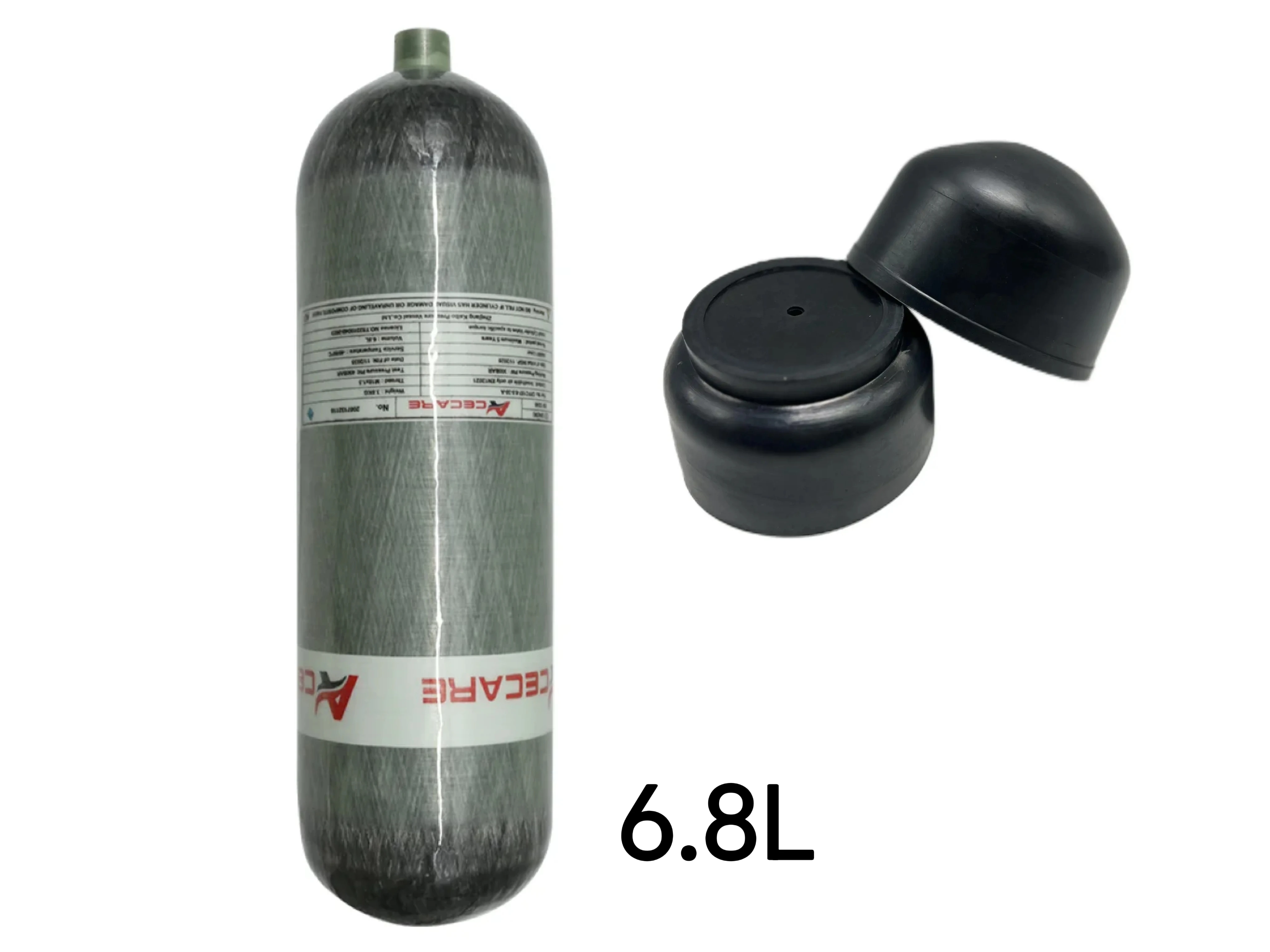 ACECARE 6.8L Koolstofvezel Cilinder 4500psi 300Bar HPA Tank Hogedruk Cilinder met Rubberen Laarzen voor Duiken M18 * 1.5