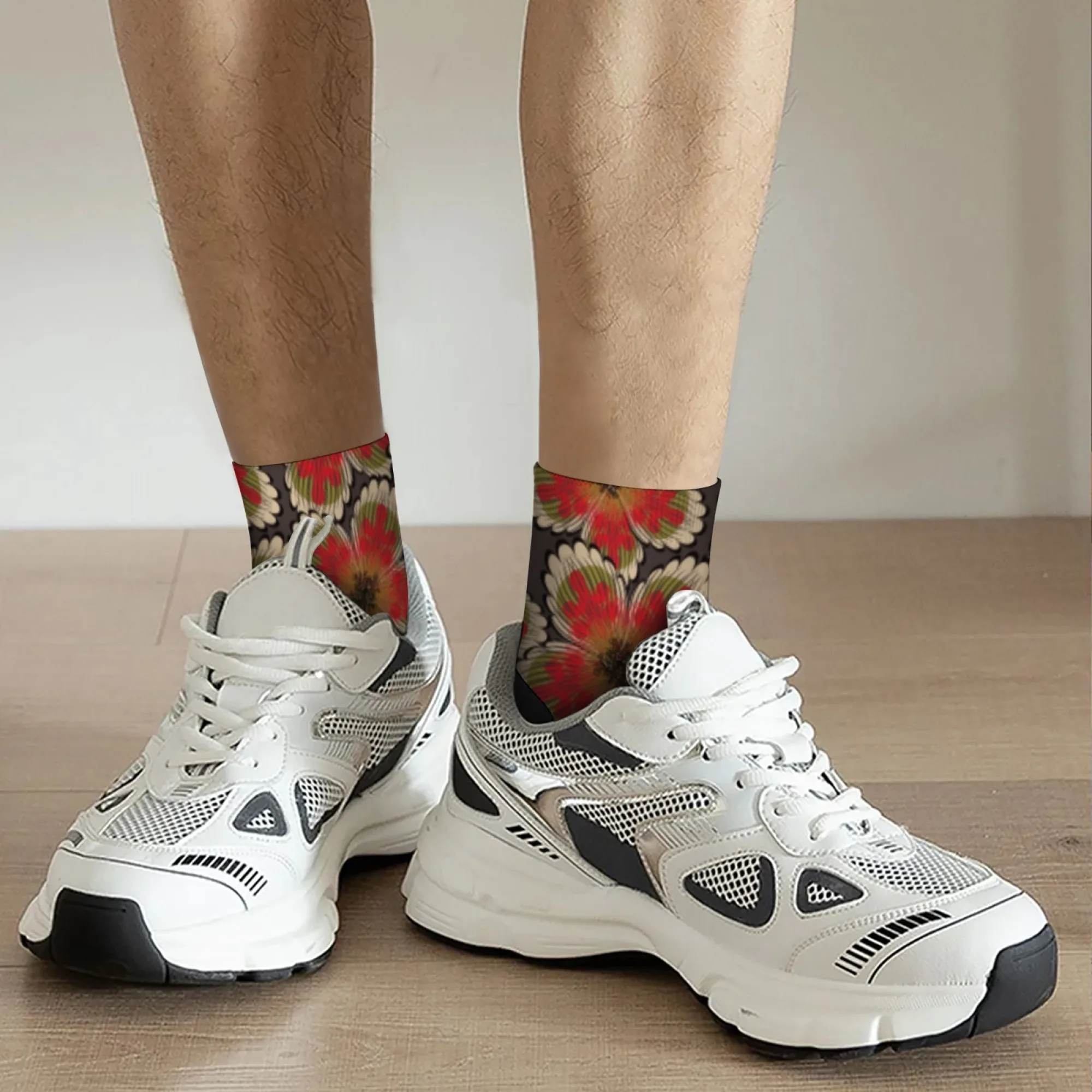 جوارب ضغط مجنونة سعيدة داكنة، جوارب قصيرة على شكل زهور حمراء كلاسيكية، جوارب مضحكة مبتكرة، هدية كاجوال على طراز هاراجوكو #6