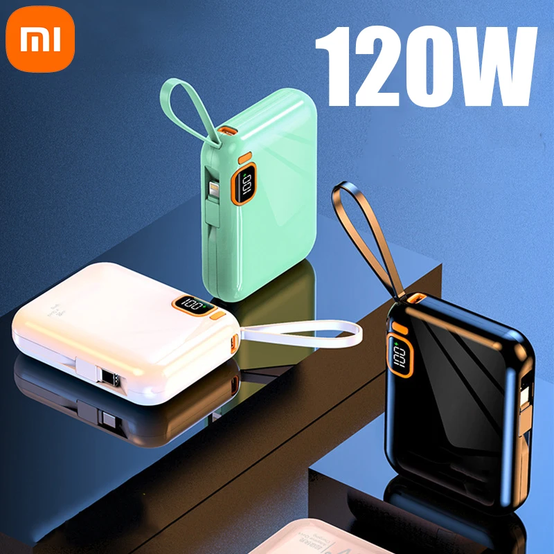 Xiaomi 50000mAh Mini PowerBank 120W Fast Charging Power Bank Portable External Battery With 2in1 Wire for iPhone Samsung HUAWEI