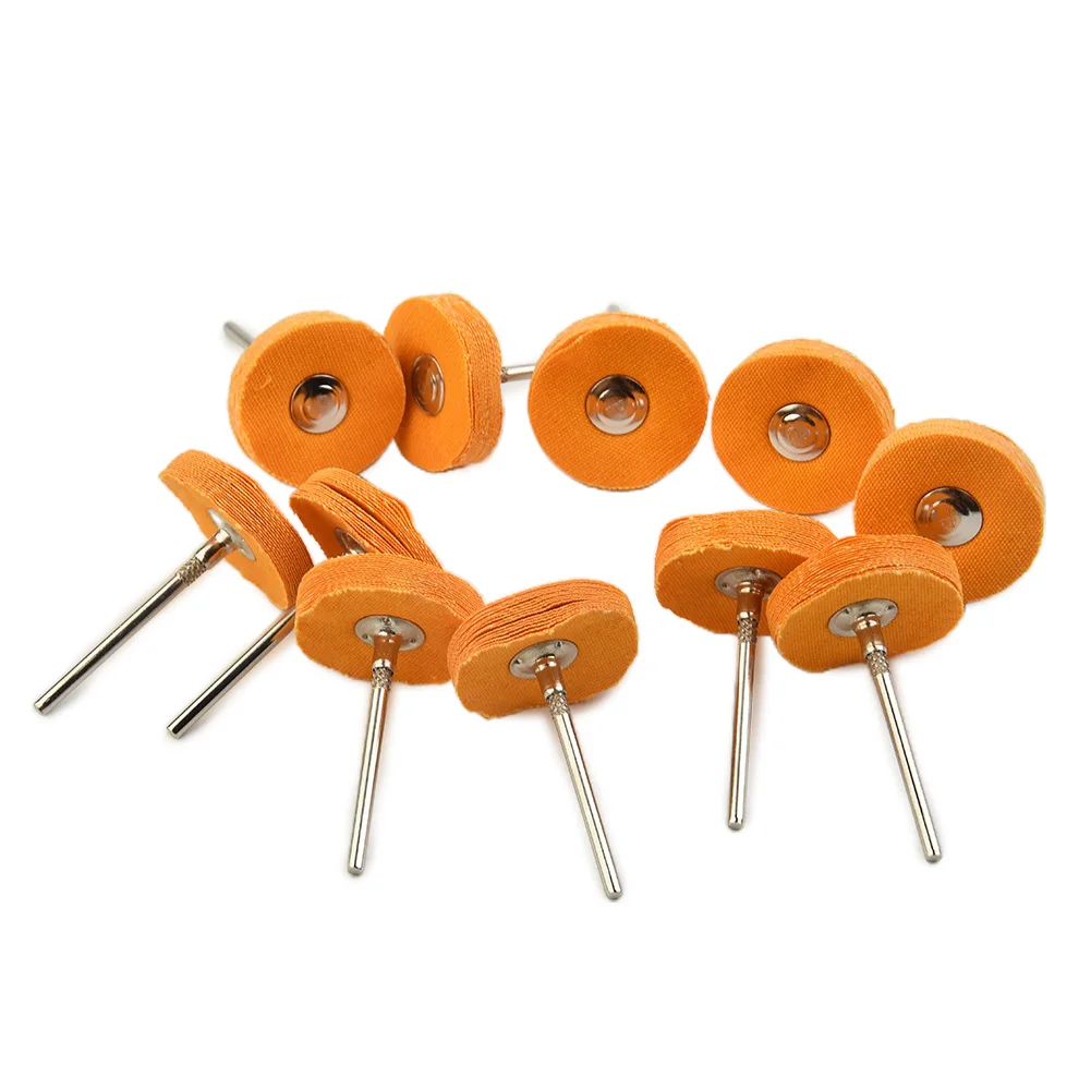 10pcs Mini Buffing Wool Yellow Cotton Cloth Polishing Wheel Set Gadget Elements Pack Pads Shank Grinding Parts Supply