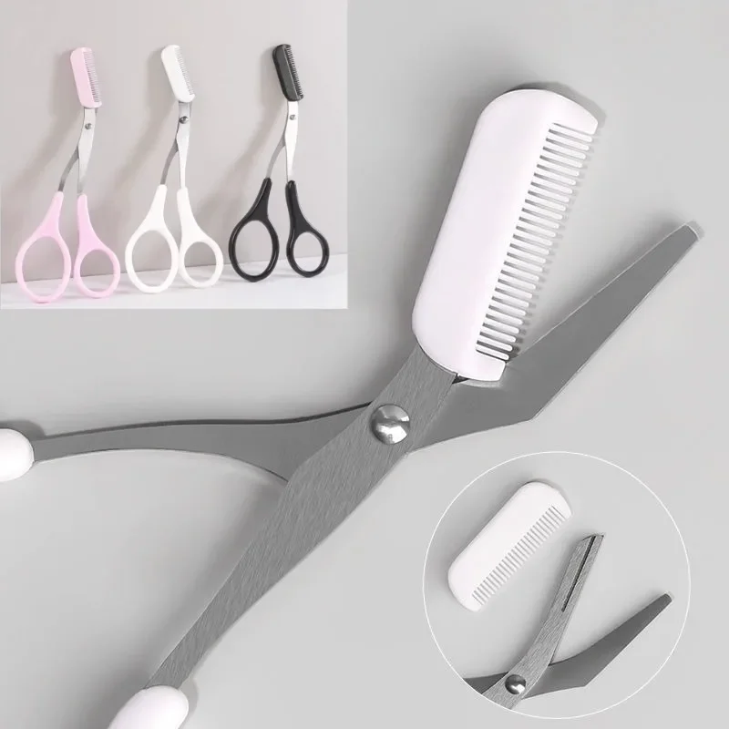 1 Piece Safe Eyebrow Trimmer Stainless Steel Eyebrow Scissors with Comb Hair Removal Shaver Eyebrows Shaping Makeup Tool
