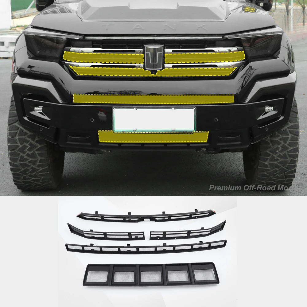 For 23-25 Tank 400 Hi4-T Clip-on Insect Net Full Surround Front Grille Protector, Front Debris Guard Mod Decor Car Accessories