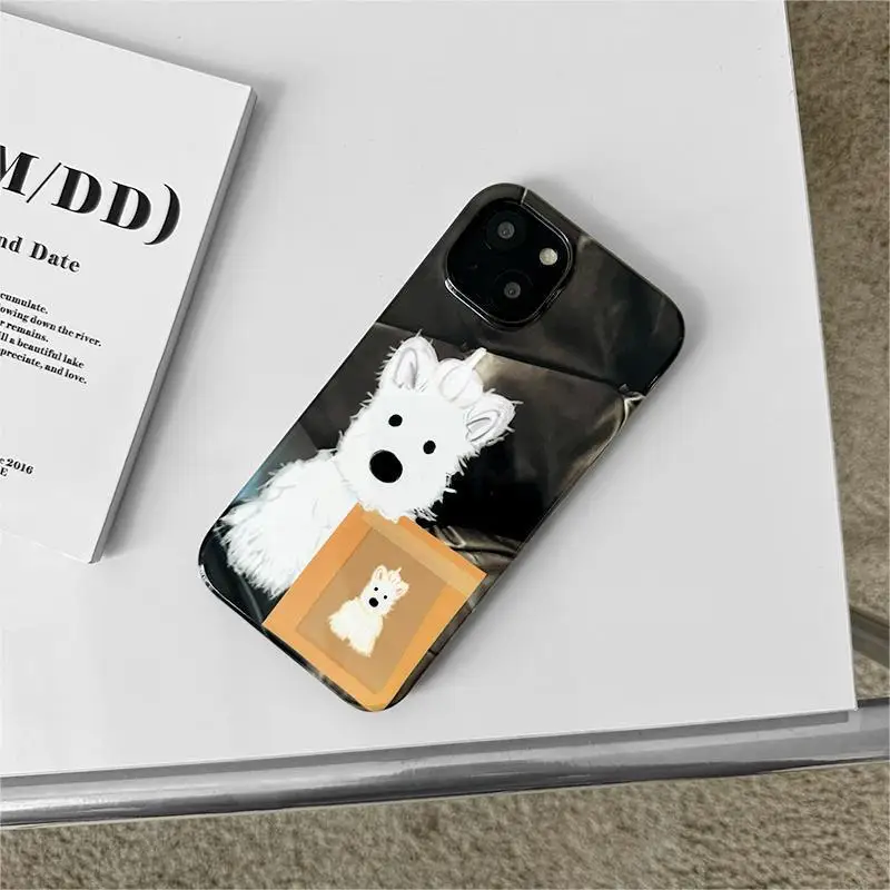 Ins Cartoon Dog Painter Case for iPhone 14 13 Pro Max 12 11 Pro Plus Anti Drop Protective Hard PC Acrylic Cover