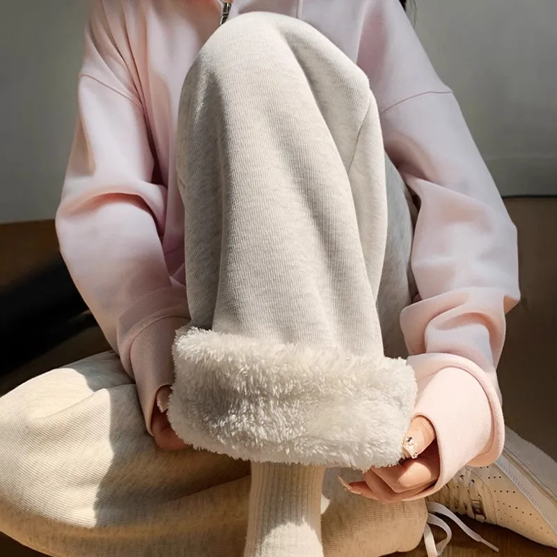 Maternity Pants Lamb Wool Sweatpants Autumn and Winter Loose Cotton Pants Fleece Thickened Wide-leg Pants