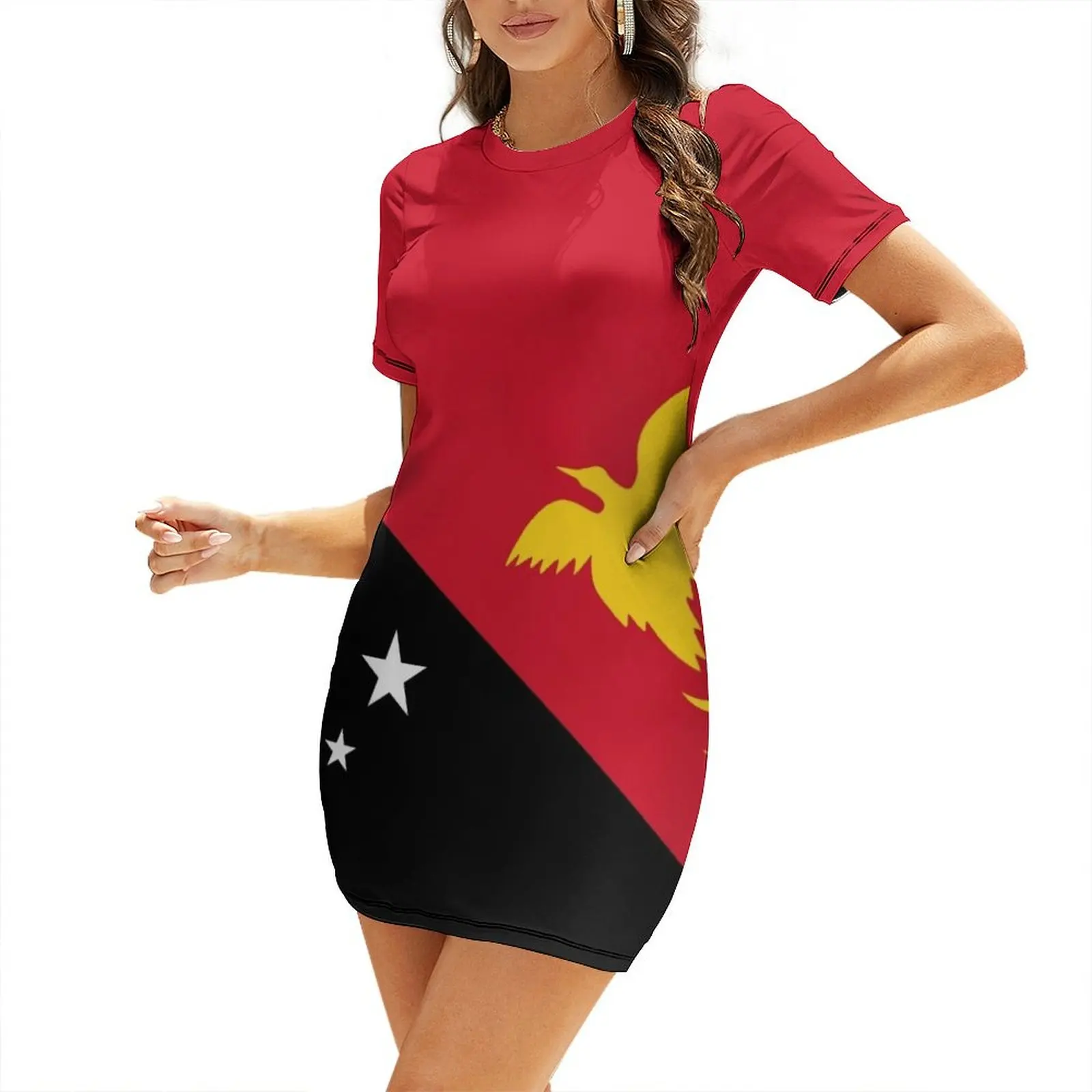 

Flag of Papua New Guinea Short Sleeved Dress loose women's dress dresses for womens