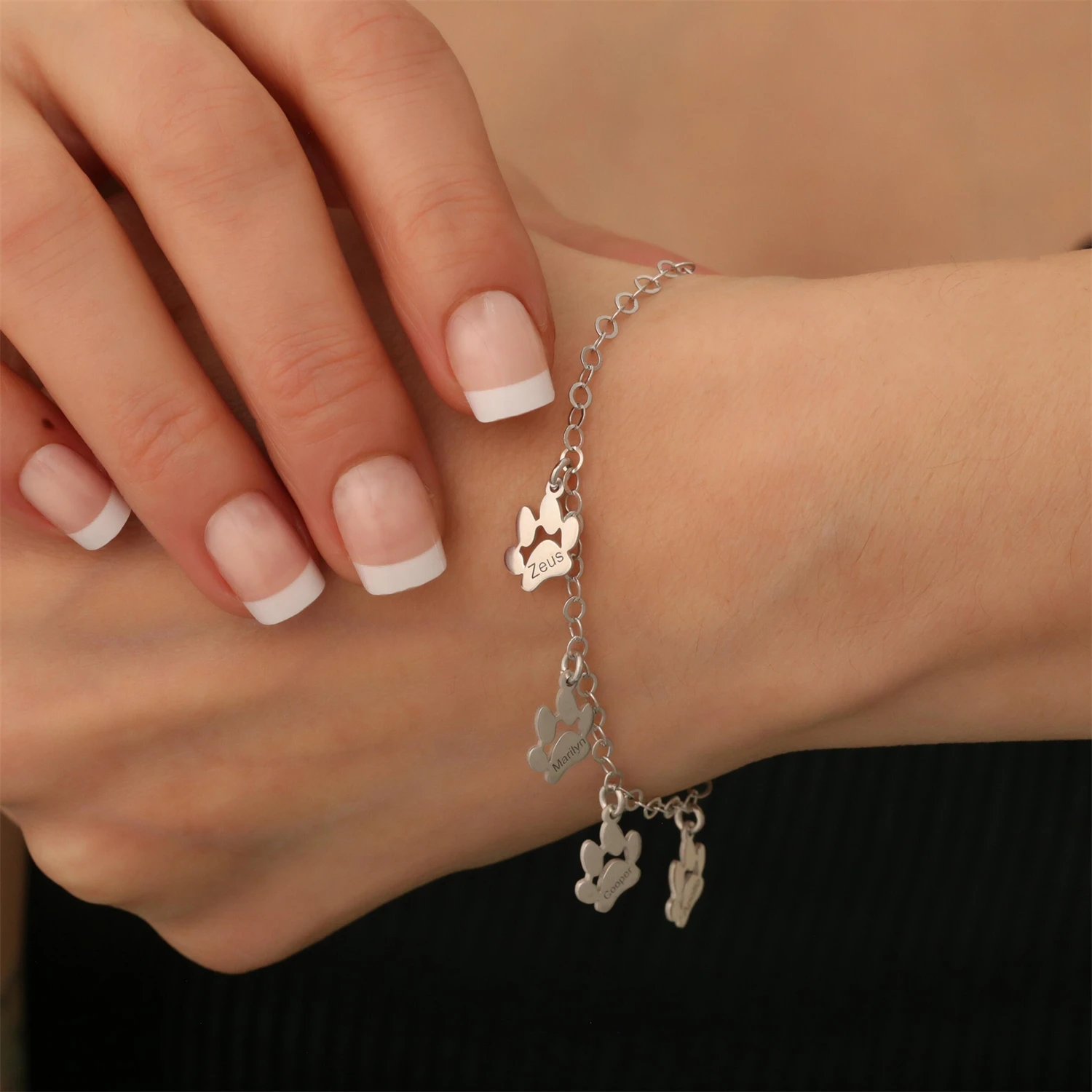 Tiny Dog Paw Bracelets Minimalist Dangle Paw Print Name Charms Bracelets Cat Paw Bracelets Pet Loss Bracelets Pet Memorial Gift