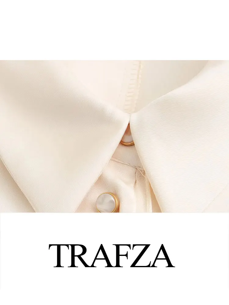 Traf-女性の単色サテンブラウス、シルクサテンラペル、長袖、質感の女性のシャツ、ジュエリーボタン、カジュアルシャツ、女性のシックなトップ、新しい
