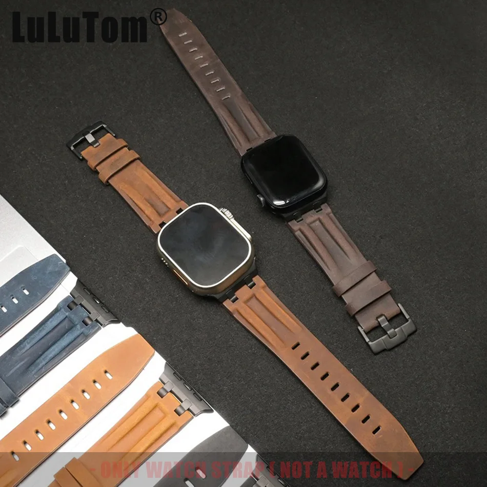 

Luxury Leather Band for Apple Watch 11 10 9 8 7 3 2 1 SE Retro Skin-Friendly Strap Iwatch Series 42 44 45 46 49mm Men's Bracelet