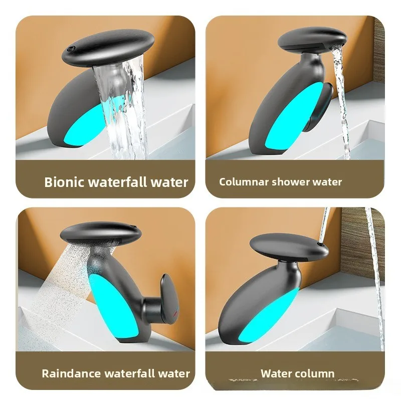 صنبور سحب مع رذاذ دوار ساخن وبارد، ضوء محيط، حوض، حوض حمام، صنبور مقاوم للرذاذ #2