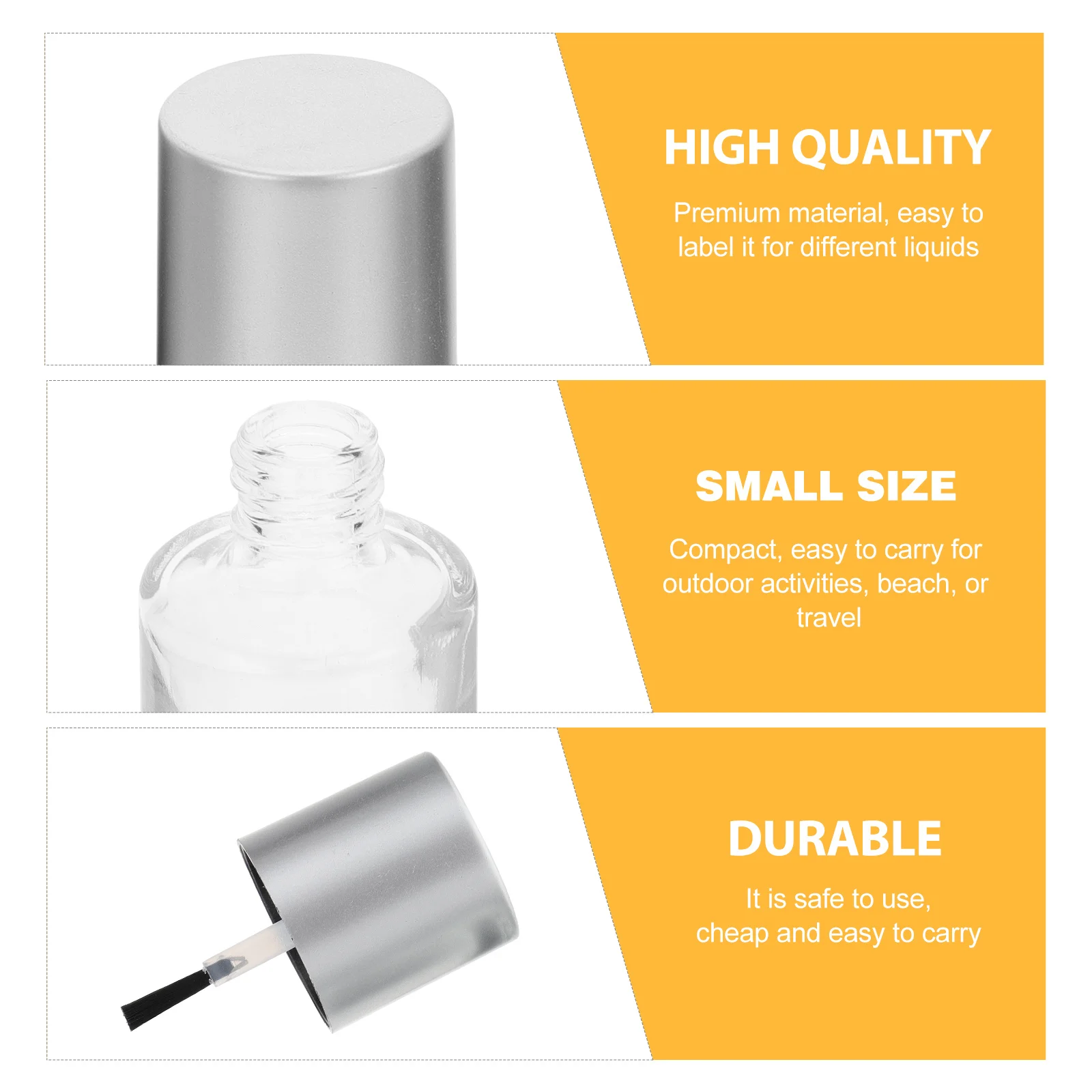 Bottiglie di vetro vuote per smalto da 10 pezzi Contenitore riutilizzabile da 10 ml con pennello Conservazione compatta per manicure con gel per unghie