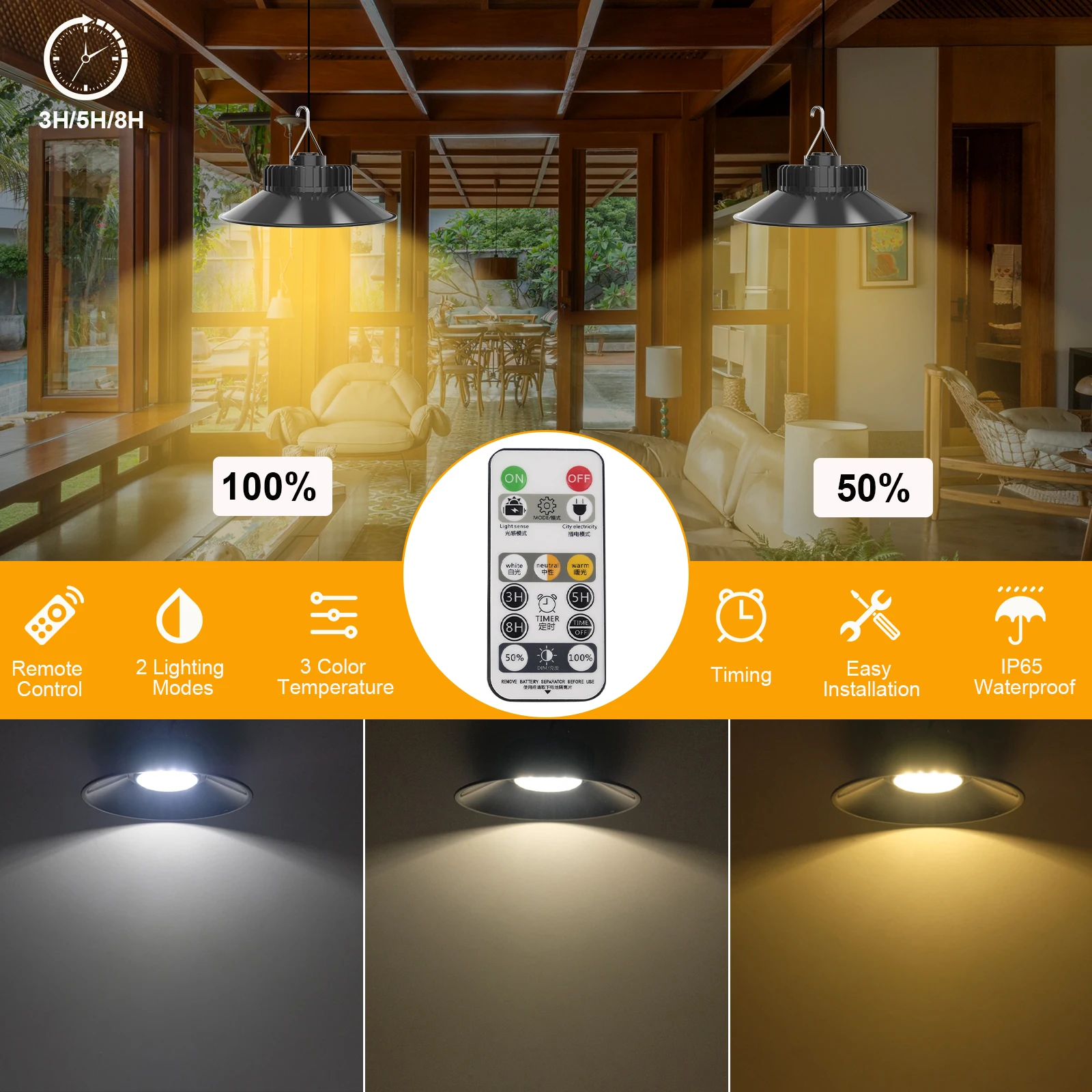 Imagem -03 - Luz Solar do Pendente com Controle Remoto Exterior Interior Lâmpada Candelabro Ip65 Galpão Cores 1pc Pcs