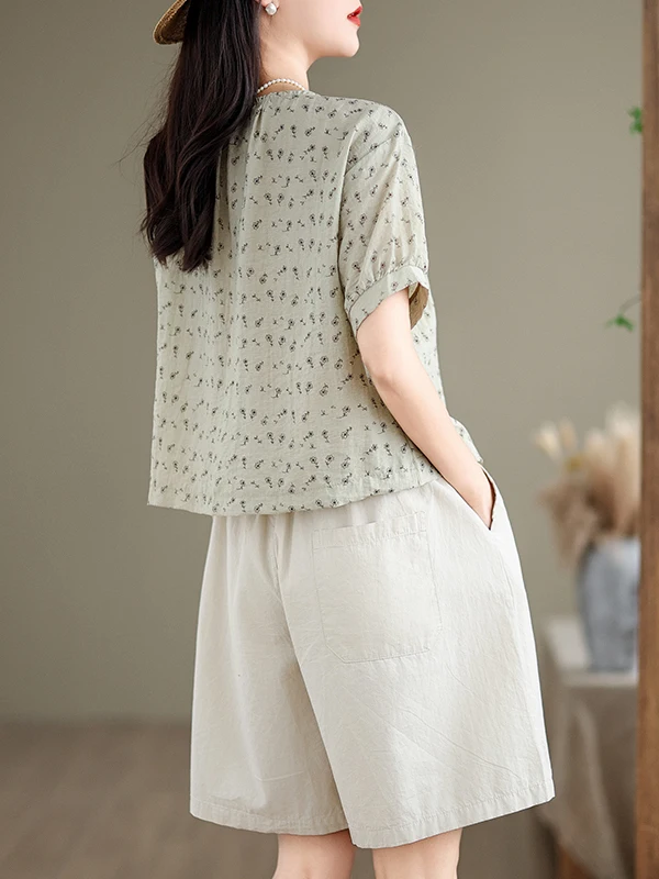 Sweet Flubble Sve irt Women's Top New 2025 Summer Anti-Aging High-End Single Button ort Sve round Ne Loose Fit