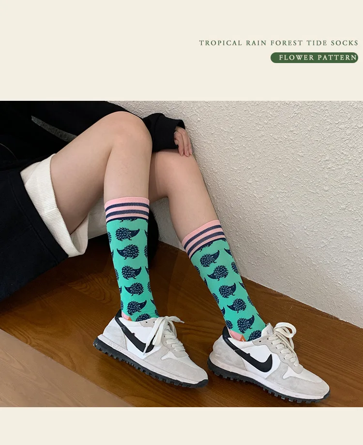 Fashion Colorful Spring Autumn Stocking Women's Socks Plant Hedgehog Slothsi Cotton Socks Personality Straight Trendy Socks