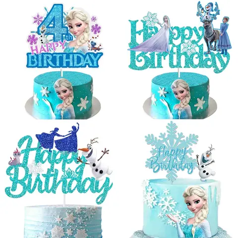 Adornos de tarta de Frozen de Disney, decoración de fiesta de feliz cumpleaños de princesa Olaf, Anna, Elsa, para niños y niñas, suministro de pastel de Frozen para Baby Shower