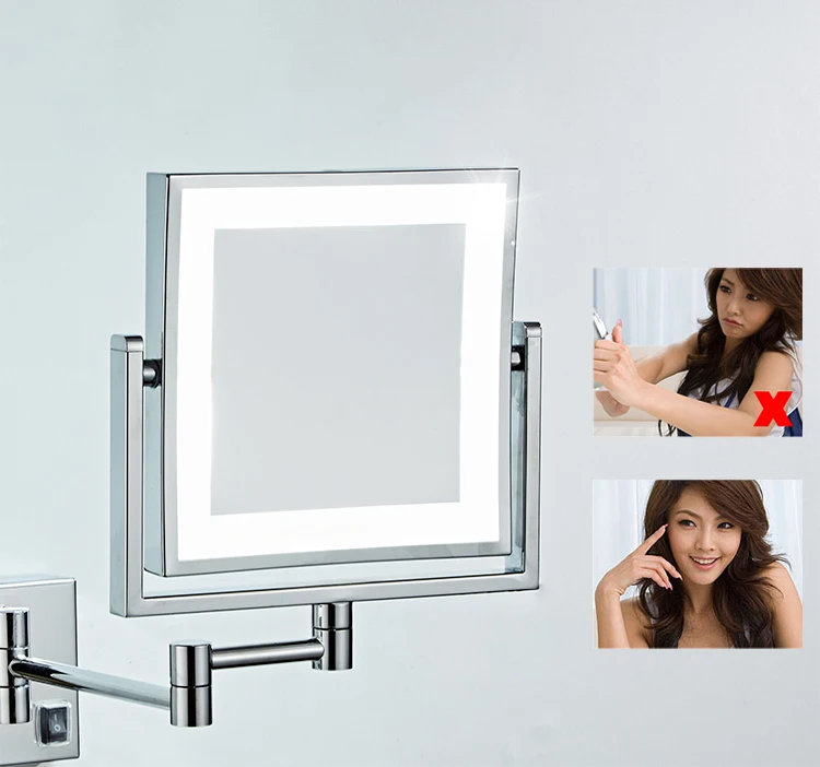 Chrome LED Folding Bathroom Mirrors 3X Magnifying Lady Makeup Mirror Wall Mounted Brass 8 Inch Black Fold Led Bathroom Mirror