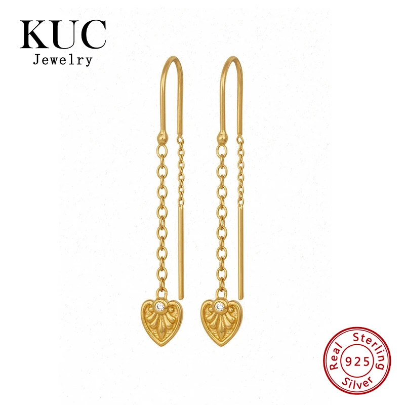 

Fashion Drop Dangle Earrings Fine Jewelry 18k Gold Plated 925 Sterling Silver Chain Heart Drop Luxury Earrings for Women