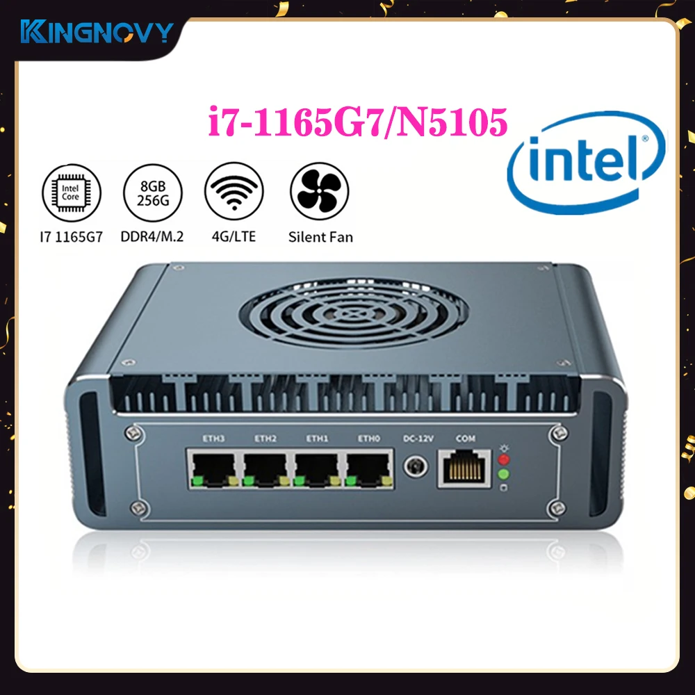 

4xIntel i226 2.5G LAN 11th Gen Intel Mini Fan Router i7 1165G7 i3 1115G4 2xDDR4 NVMe Celeron N5105 pfSense Computer Firewall PC