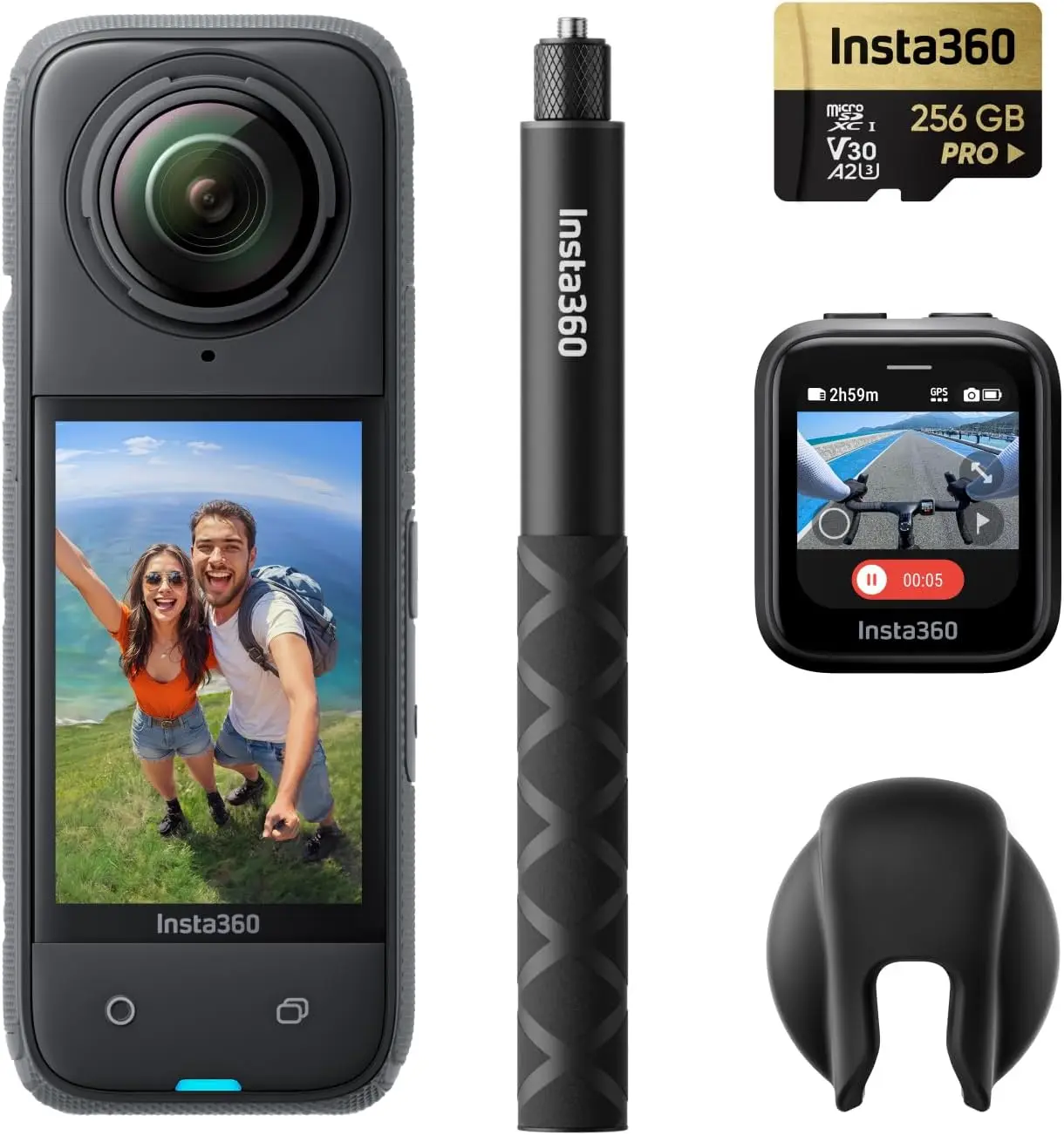 GPS Bundle- 8K Waterproof 360 Action Camera,  Wide-Angle Video, Invisible Selfie Stick, Removable Lens Guards