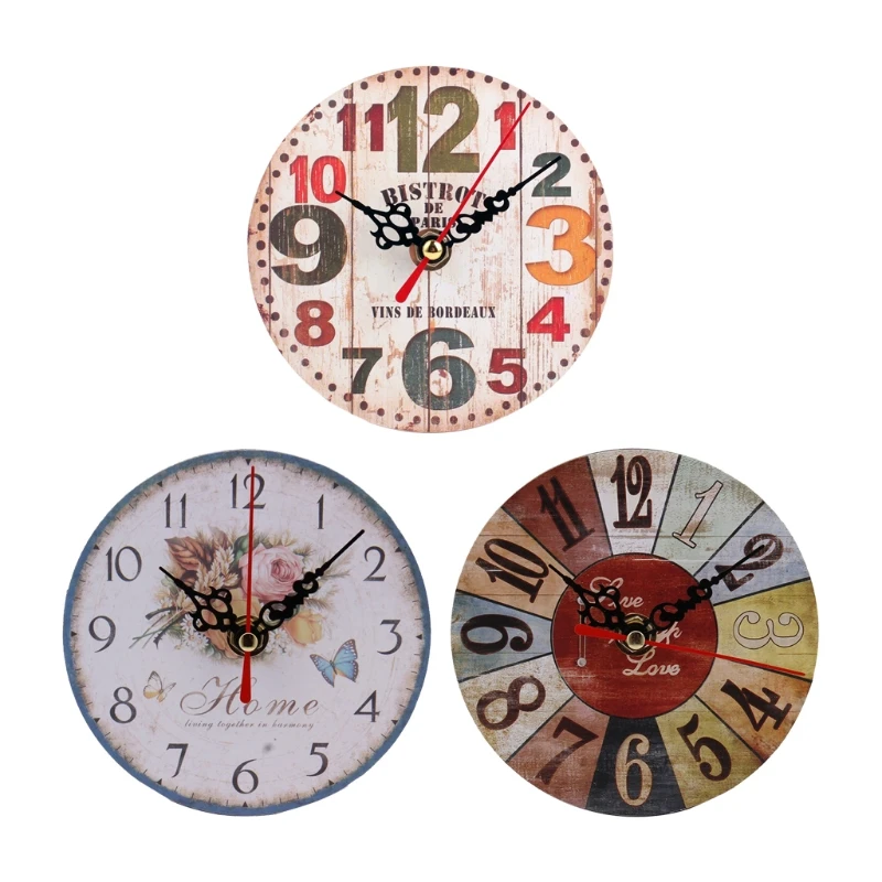 Round Wall Clock Farmhouse Wall Clock with Big Numerals Wooden Wall Clock Battery Wall Clock Hanging for Home