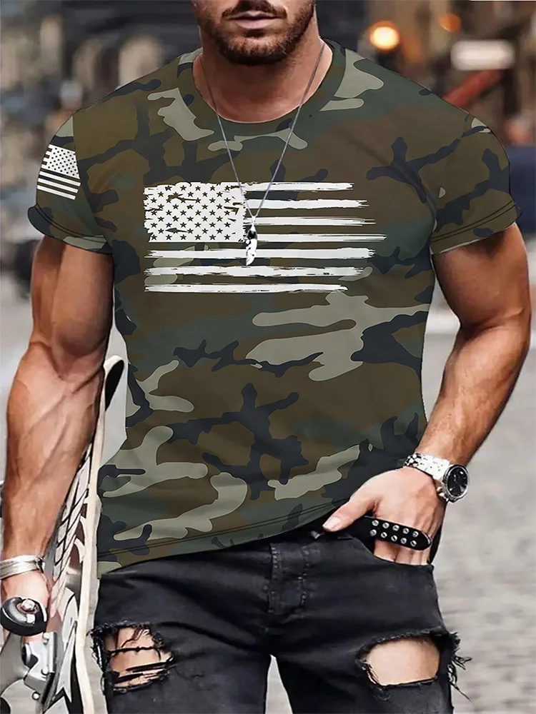 Camouflage Printed Men\'s T-shirt Summer Outdoor Sports Loose And Comfortable Men\'s T-shirt Daily Fitness Exercise Men\'s T-shirt