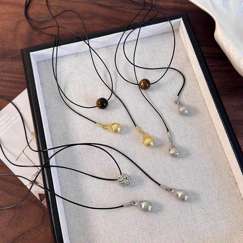 Necklace Carat Ball Wax Cord Layered Minimalist Unique Premium Pendant Choker for Women Daily Chic Simple Durable Adjustable