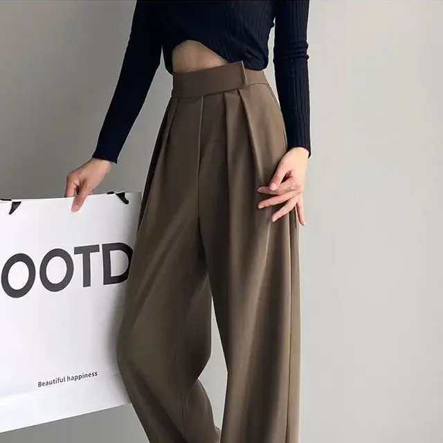 

Brown Wide Leg Women Classic Suit Pants Vintage Palazzo Office Elegant Casual Black Trousers Female High Wasit Pants goth baggy