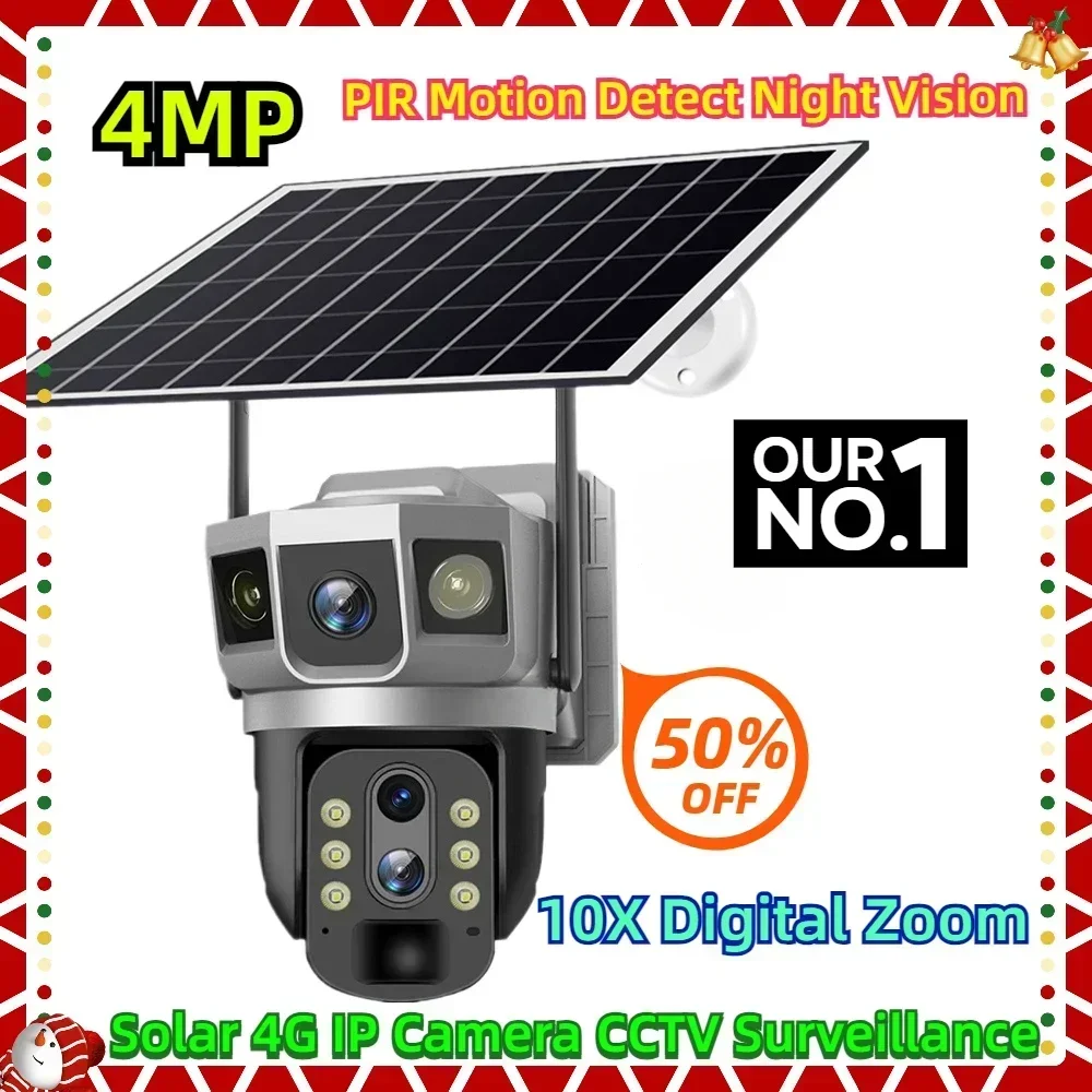 4MP Solar 4G IP Camera CCTV Surveillance Outdoor Waterproof Monitor 10X Digital Zoom PIR Motion Detect Night Vision