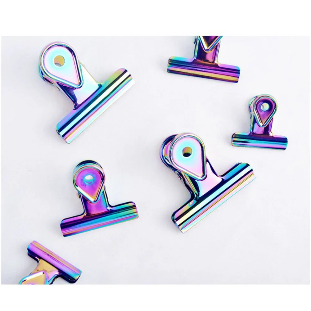 

5pcs Rainbow Hinge Colorful Binder Clips 65Mm 50Mm 40Mm 30Mm 20Mm Stainless Steel Paper Clips For Home Office Organizer Wall