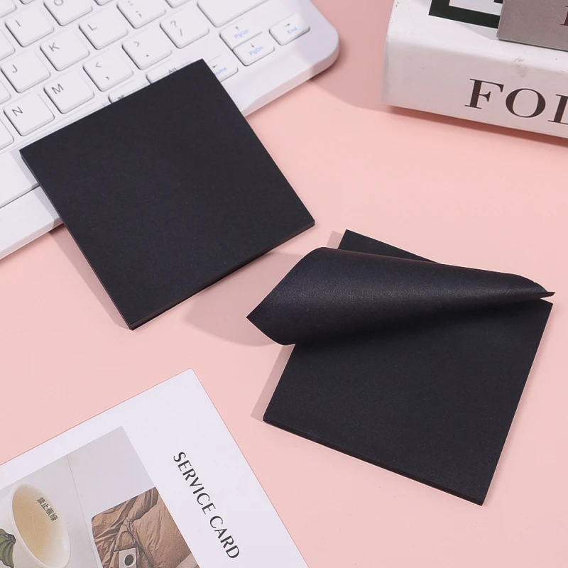 200 Sheets Black Notepads, 7.6cm*7.6cm(3 in*3 in) Square Sticky Notes, Self-adhesive Memo Pad for Office, Home, School