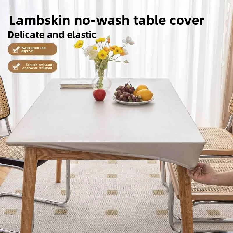 Nappe intégrale en peau d'agneau, imperméable et résistante à l'huile, nappe de table sans lavage, housse en tissu pour table basse, couverture de table