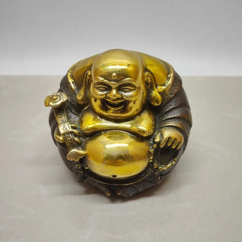 Antique collectible brass gilded Maitreya , distressed copper Buddha statues, Ruyi ornaments, and han