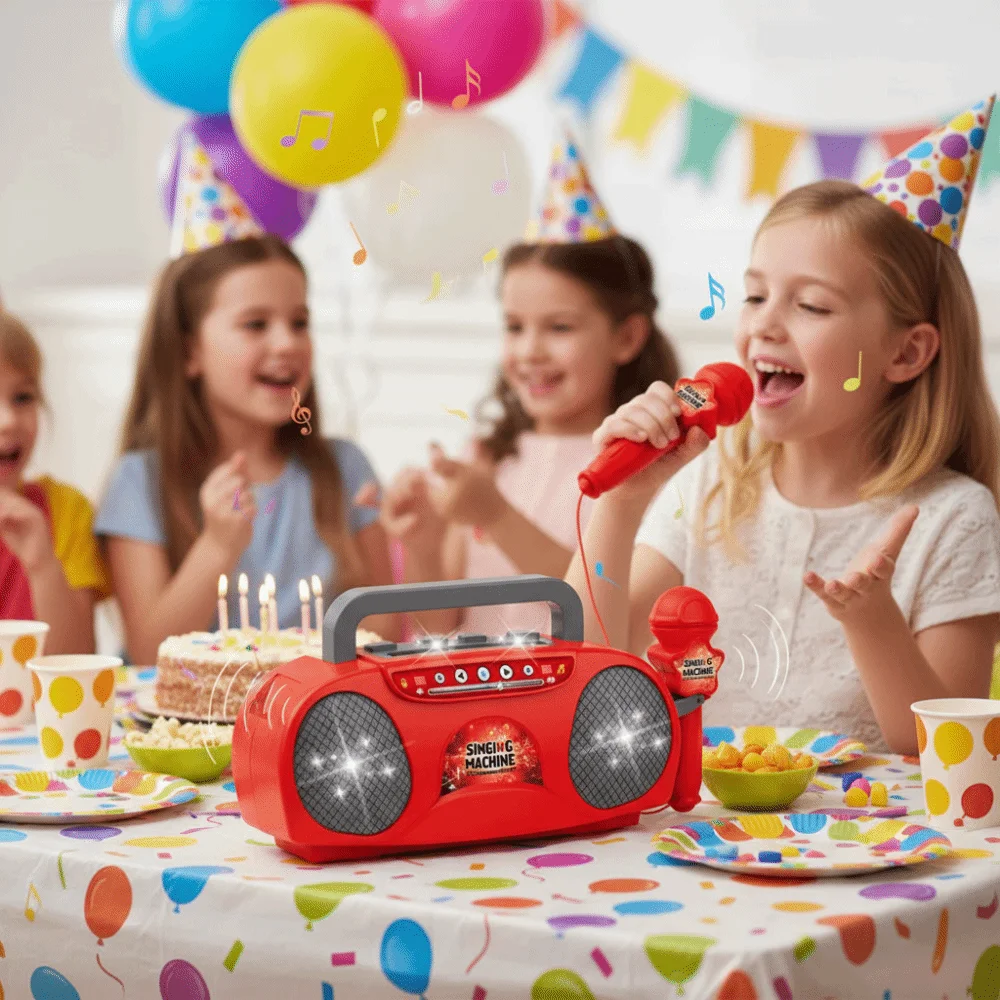 Drahtlose Karaoke-Kinderspielzeug-Kunststoff-Verbindungs-Telefon-Gesangsmaschine mit leichtem Musikinstrument und Unterhaltung