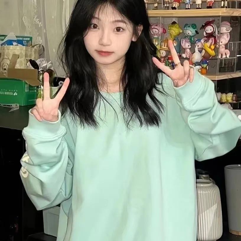 

Оверсайз свитшот 300 Pou в новом корейском стиле, антивозрастной, повседневный, универсальный, с принтом, свободного кроя, с круглым вырезом