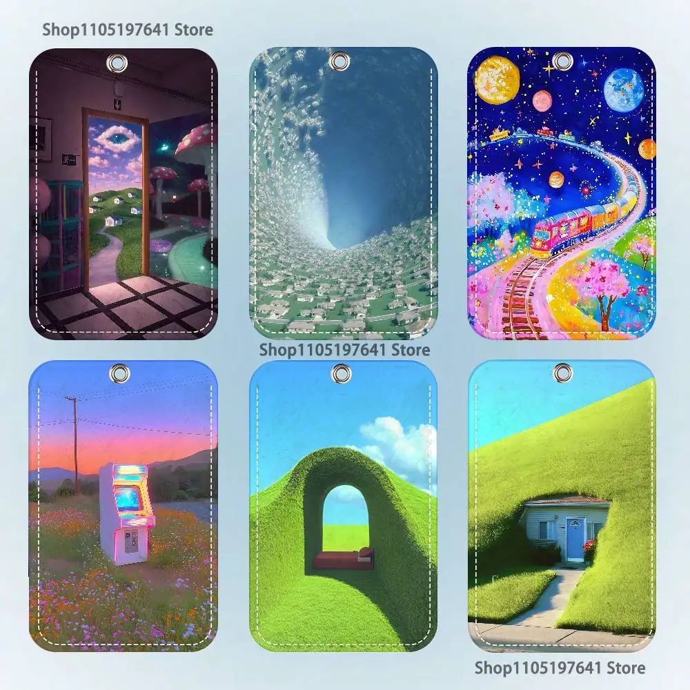 

Dreamcore Aesthetic ART Holder Keychain For Bank Business Work Card Holder Student Card Protective Case Bus Card
