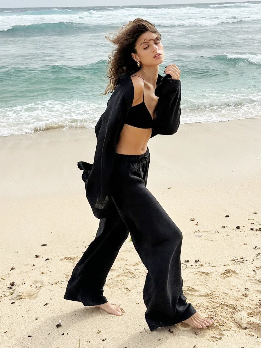 Conjunto de pantalones y camisa rosa con solapa acogedora informal para mujer, blusas con una botonadura, conjunto de pantalón con cintura elástica, trajes sueltos de primavera 2025