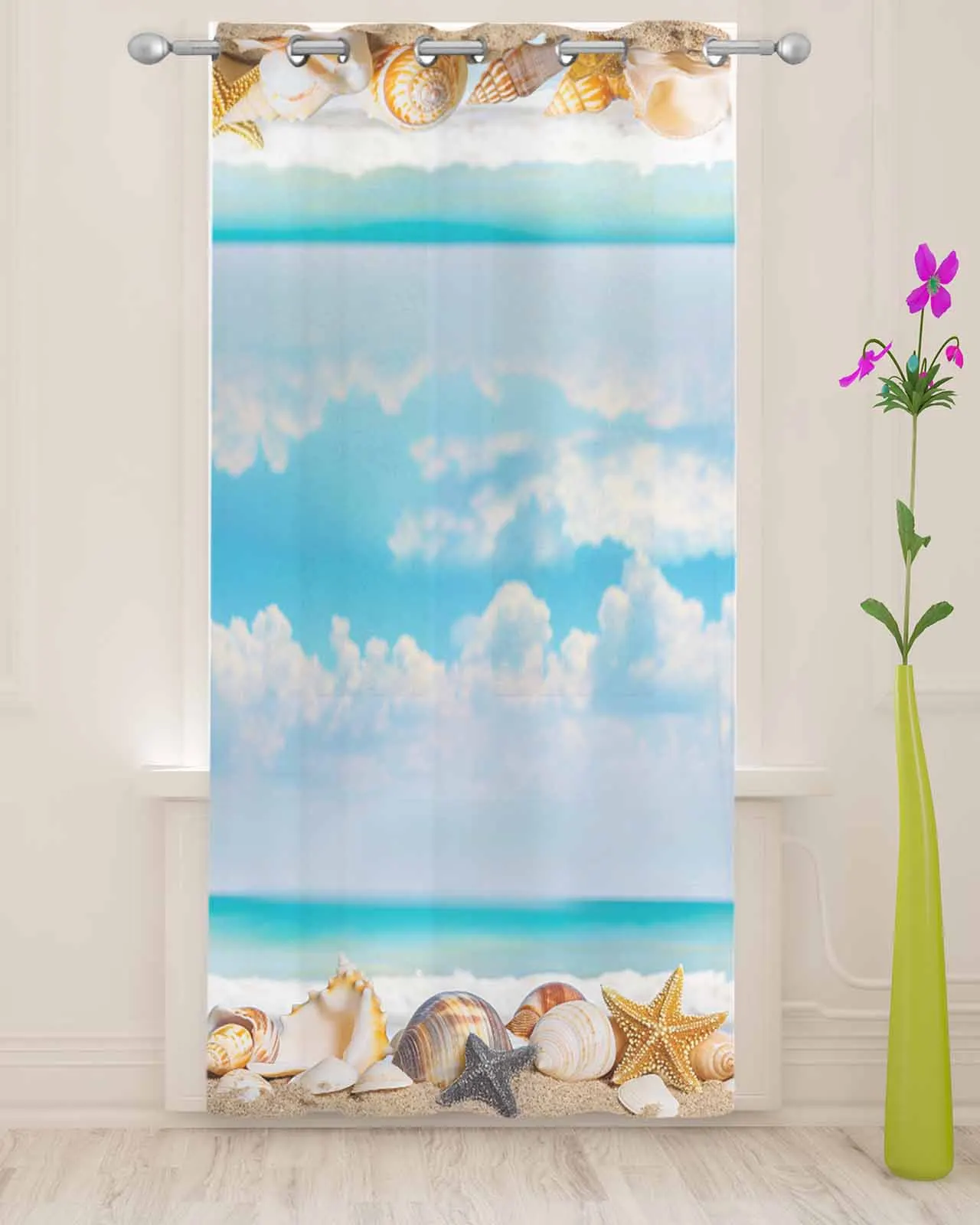 Summer Ocean Shell Conch Starfish Modern Tulle Curtains Voile Drapes Sheer Window Curtains Bedroom Accessories