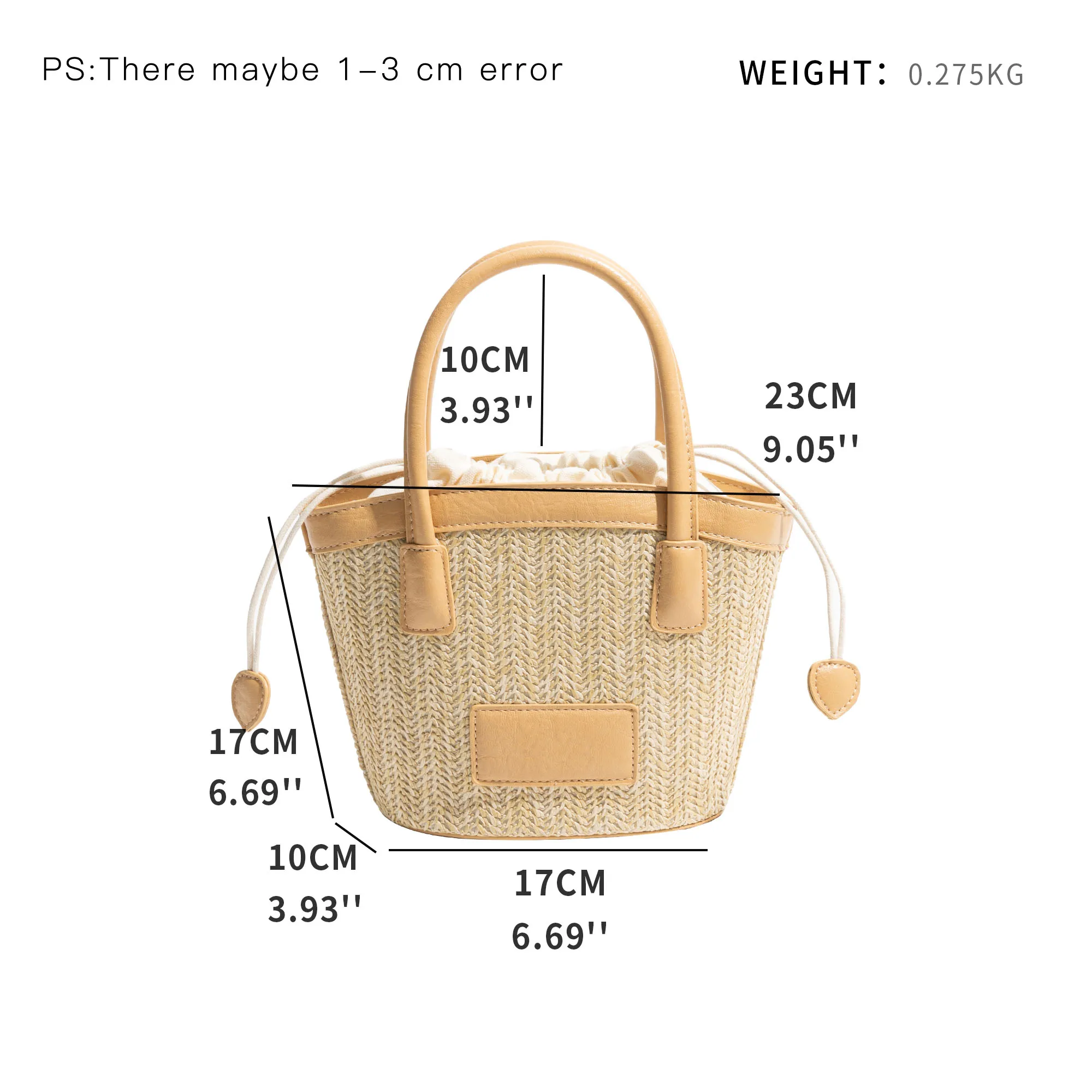 MABULA Spring Summer Basket Tote Bag Drawstring Inner Pocket Straw Woven PU Handle Women's Crossbody Satchel For Beach Travel