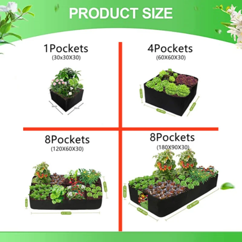 Bolsa grande de fieltro para plantar en el jardín, maceta de múltiples rejillas para plantar verduras, maceta para flores, bolsa de nutrición para