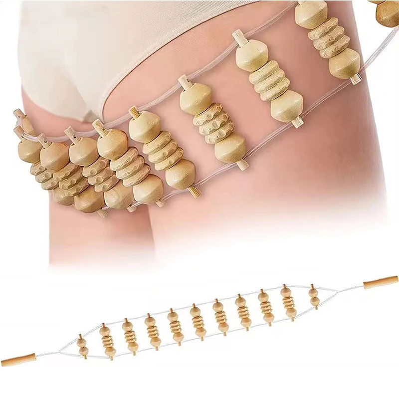 

1pcs Wooden Cellulite Therapy Massage Body Guasha Tool Muscle Scraper Back Massager Roller Rope for Relieve Muscle Fatigue AMGJ4