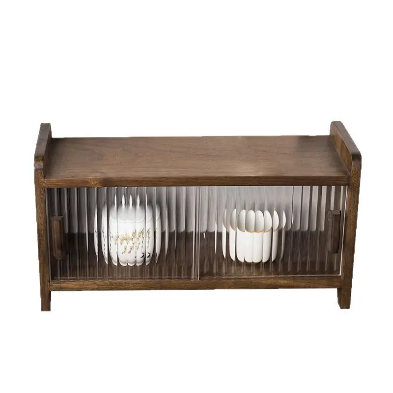 

Black walnut solid wood desktop storage cabinet box dining table countertop tea set cup storage cabinet living room