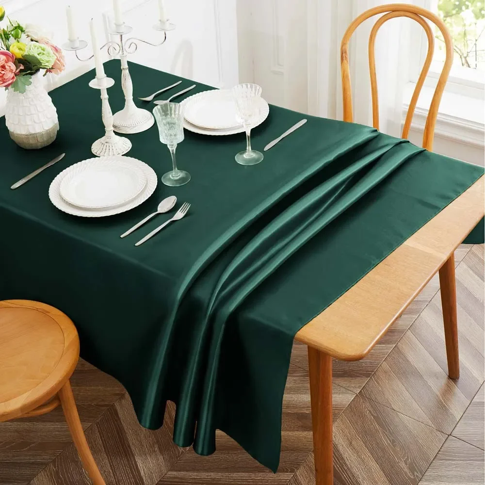 Rectangle Satin Tablecloths Dark Green Tablecloth Table Cover Overlay For Wedding Banquet Restaurant Festival Party Supply