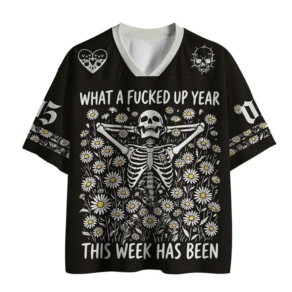 American Retro Patte3D Print Sport Quick-dry Breatha Men V-neck T-shirt Outdoor Street Casual Harajuku Y2K parent-child Clothing