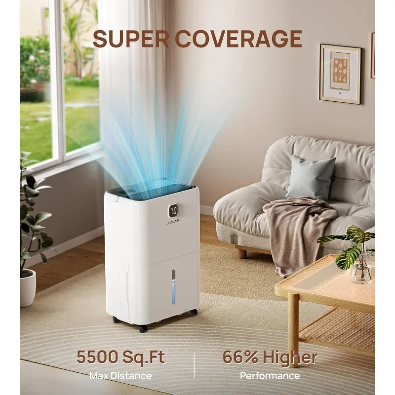 5,500 Sq. Ft Dehumidifier for Basement, VEAGASO 80 Pints Dehumidifiers for Home, Large Room, Bedroom with Drain Hose