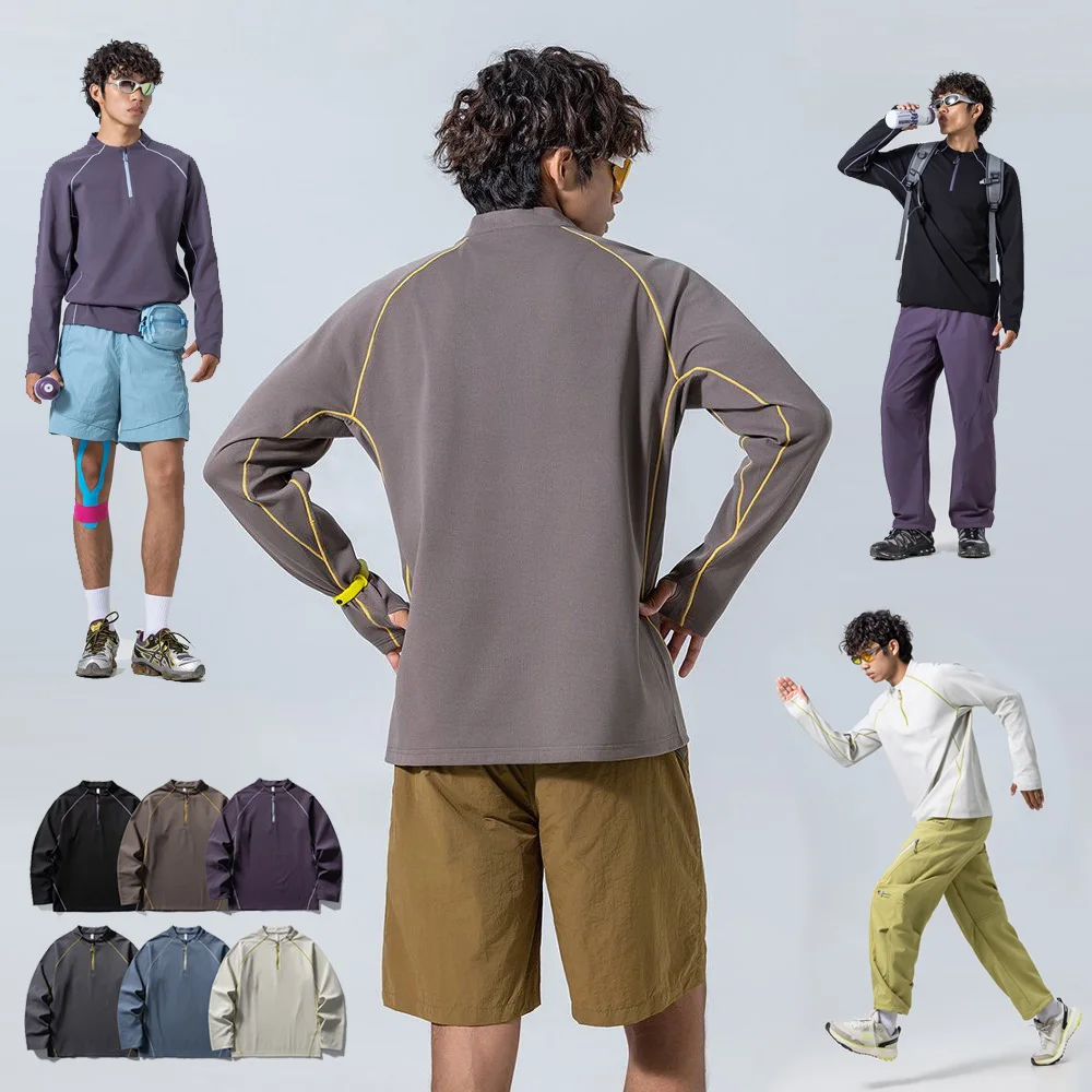 Outdoor Sport Long Sleeve T Shirt Men Women Loose Casual Zipper Collar Quick Dry Hiking Track T-shirt Unisex Tshirt Tops