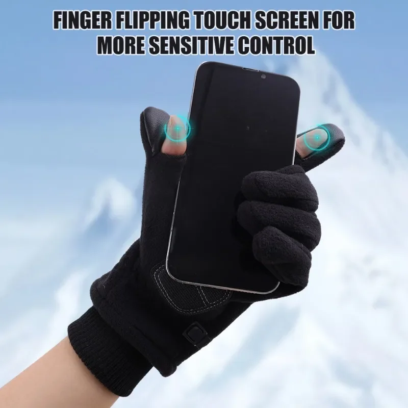 Winter 2 Fingers Flip Gloves Ski Photography Non-slip Wear Resistant Warm Glove Women Men Outdoor Sports Cycling Thickened Glove