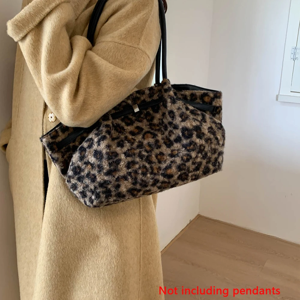

Women's Single-Shoulder Bag with Retro Leopard Print Design, Fluffy Bag for Commuting, Casual, Versatile, Large-Capacity Handbag