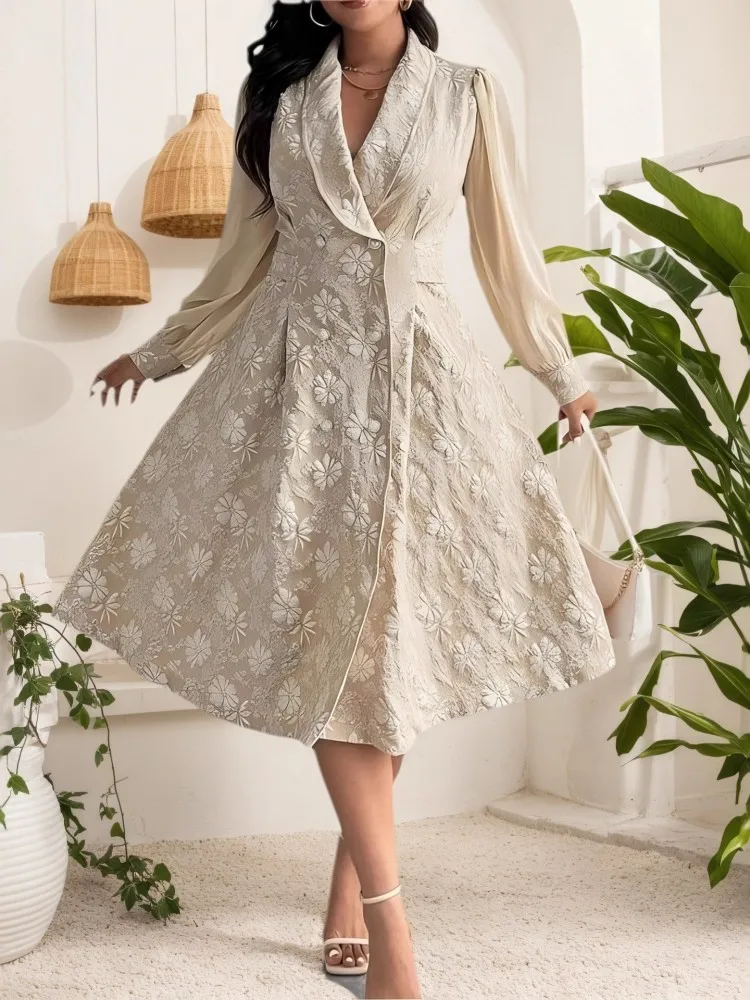 

XL-4XL Одежда больших размеров Платья Женские халаты Весна Осень С длинным рукавом Уличный стиль Повседневное 3XL 4XL Платье миди большого размера большого размера