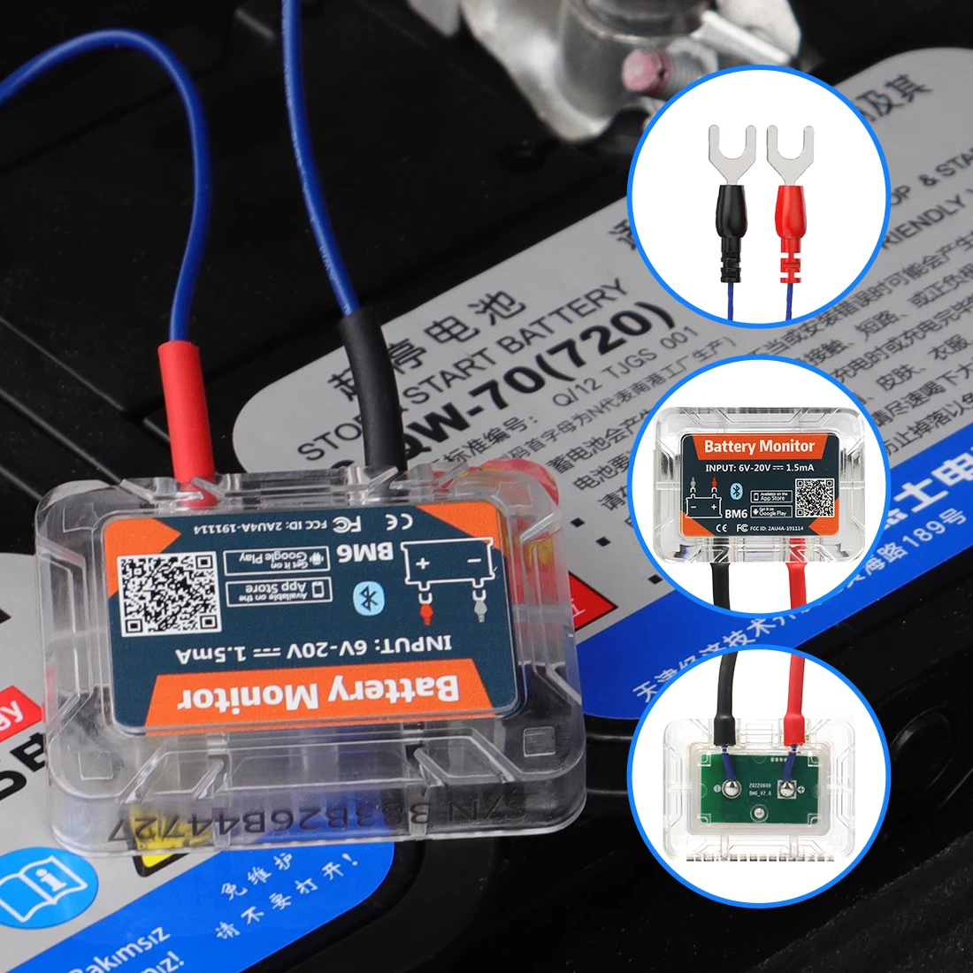 QUICKLYNKS BM6 Беспроводной Bluetooth 4,0 12 В Мониторинг батареи с автомобильной батареей Проверка здоровья Приложение Мониторинг Батарея для