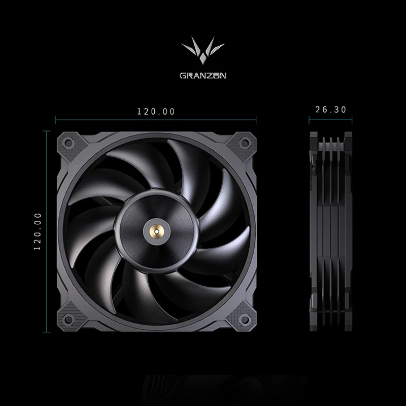 Granzon GI120 Performance Fan 3000RPM 108CFM 12026 FDB Bearing Strong Water Cooling 12CM Violent PWM Fan